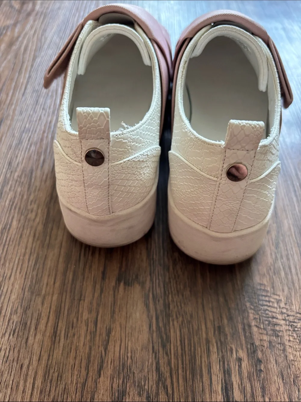 Call It Spring Platform Sneakers White Snakeskin Blush Pink Elastic Cross Strap